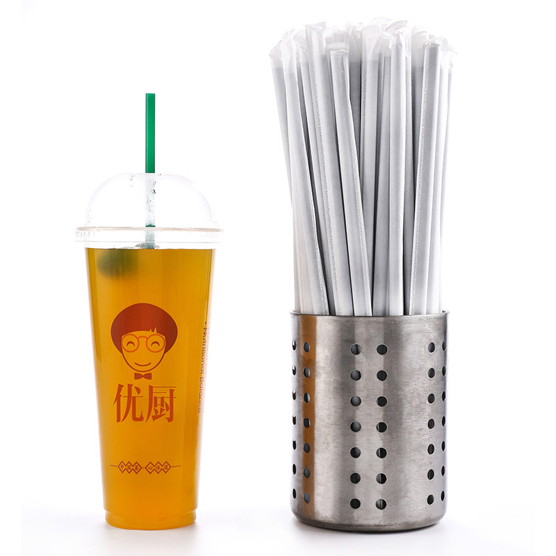 Wholesale lengthened dark green straw straight straw Xingbangle 26cm independent paper packaging plastic straw 100