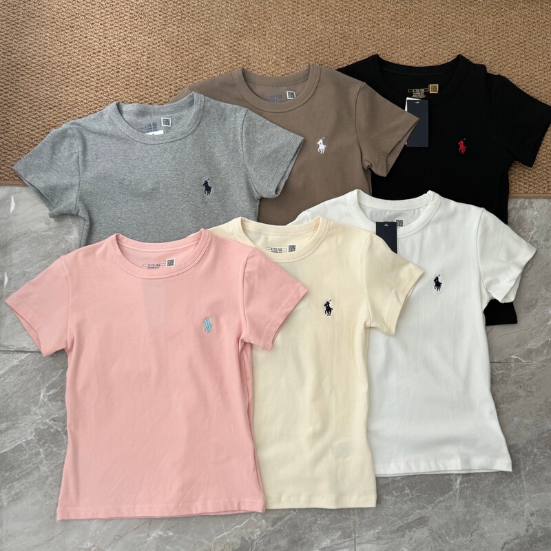 Original Label Ralph/Little Horse Embroidered Round Neck Short-Sleeve T-Shirt Slim Fit Versatile Tight-Fitting Top for Women Original Label Ralph/Little Horse Embroidered Round Neck Short-Sleeve T-Shirt Slim Fit Versatile Tight-Fitting Top for Women