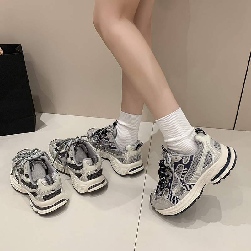 复古老爹鞋女2025秋季新款厚底增高小个子百搭网面透气休闲运动鞋|undefined