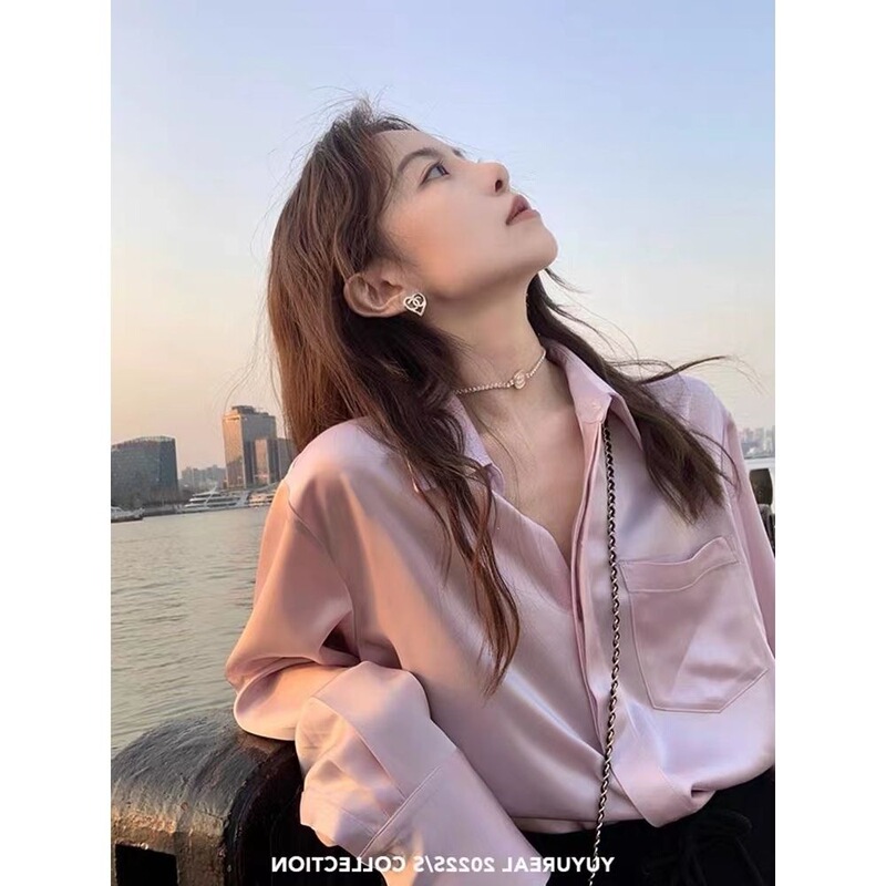 High-End and Elegant Acetate Satin Shirt for Women, Spring and Autumn Design, Niche Trendy Shirt, Korean Style Loose Top, Trendy High-End and Elegant Acetate Satin Shirt for Women, Spring and Autumn Design, Niche Trendy Shirt, Korean Style Loose Top, Trendy
