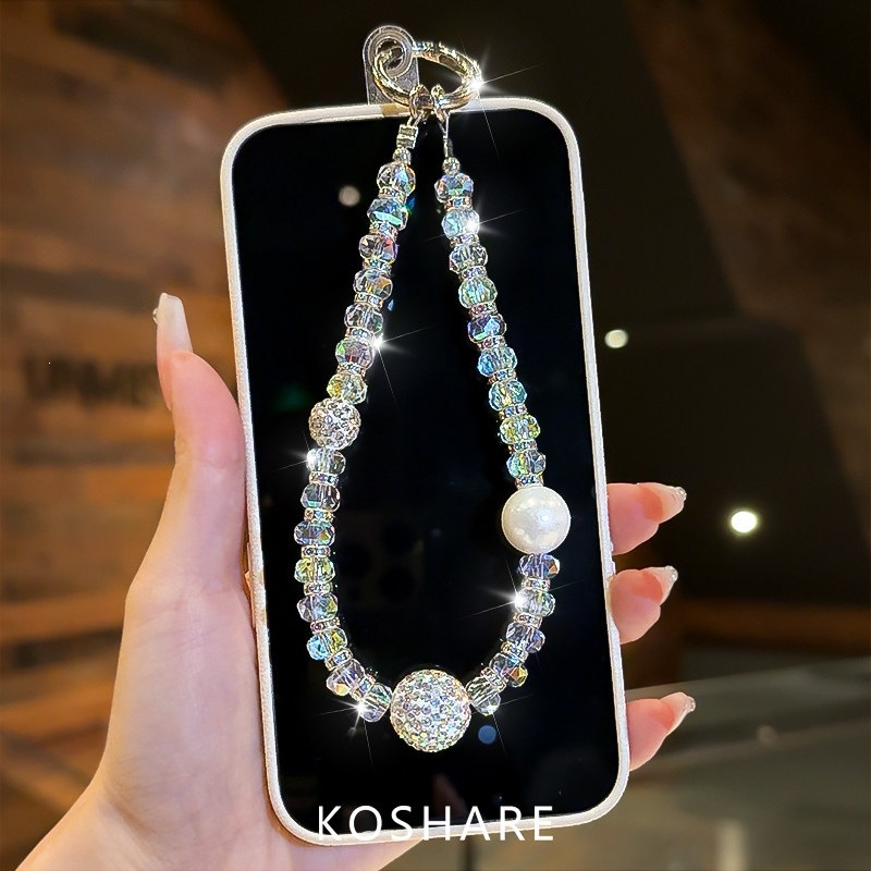 Flujo de perlas de diamante ligero de lujo de alto nivel bolsos de cristal colgante colgante de mano colgante de red de mujer colgante