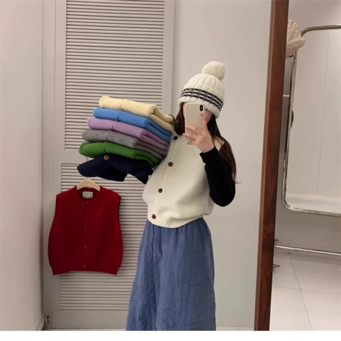 韩系清新学院风毛衣马甲背心女春秋季高级感针织开衫叠穿无袖上衣