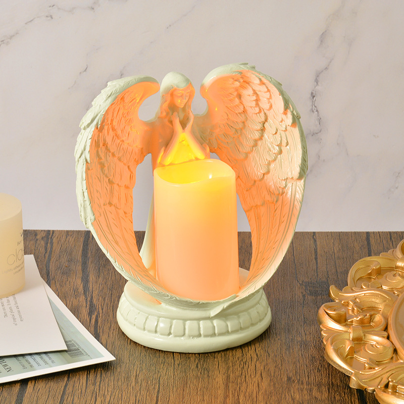  European-Style Angel Candlestick Living Room Tabletop Ornaments Electronic Candle Resin Crafts Handmade Jewelry