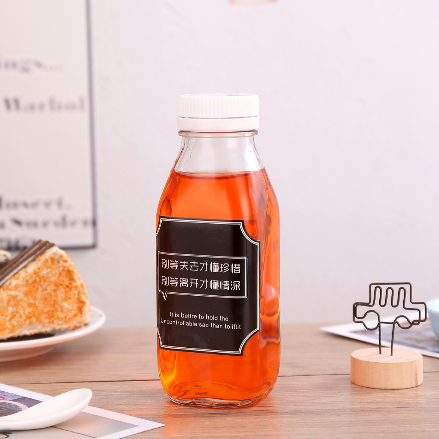 批发零售防盗玻璃奶瓶 300ml奶茶瓶 500ml方锥瓶1000ml玻璃果汁瓶