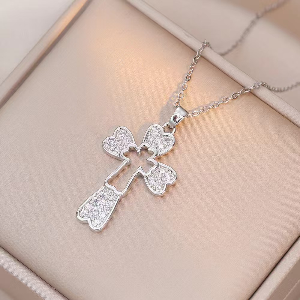 Wholesale Jewelry Shiny Cross Titanium Steel Zircon Inlay Pendant Necklace Cable Chain display picture 31