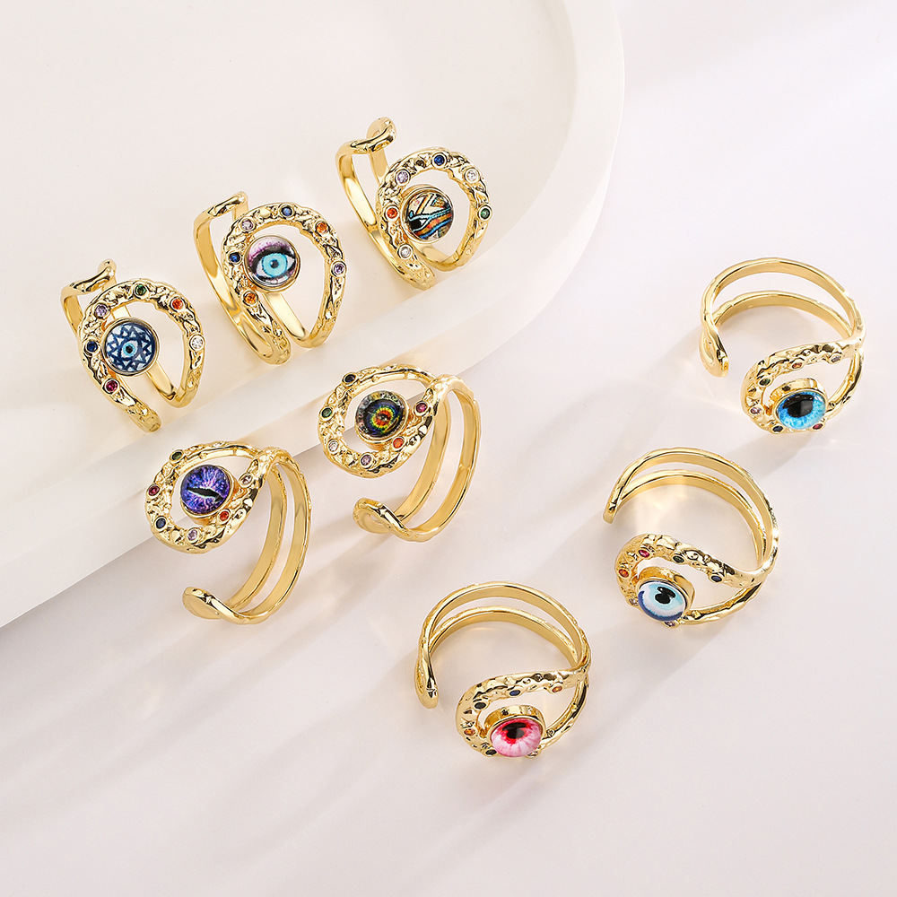 Fashion Devilu0027S Eye Copper Inlay Artificial Gemstones Open Ring 1 Piece
