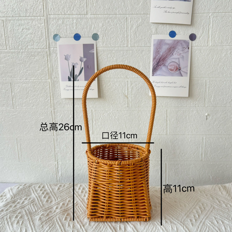 플라스틱 등나무 작은 둥근 입 사각 바닥 꽃바구니
