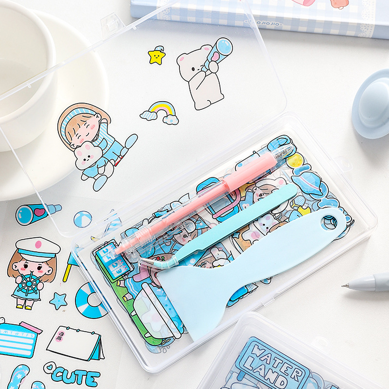 創意收納盒pet手賬貼紙ins高顏值卡通咕卡手帳裝飾貼畫工具套裝