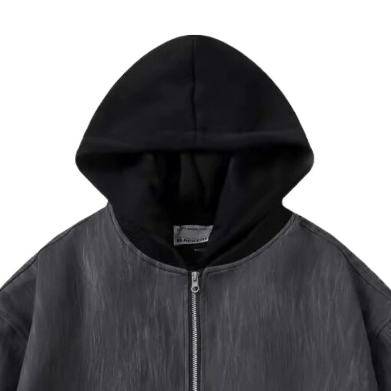 Другая марка темно-серая Oversized куртка с капюшоном из PU с молнией - унисекс пальто из полиуретана, универсальный размер
