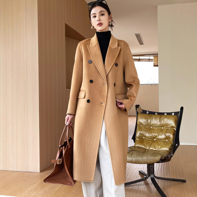 Autumn and Winter 2025 New Wool Coat for Women, Petite Slim-Fit Elegant Regular Shoulder Woolen Coat, Mid-Length Women's Coat