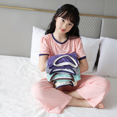 Girls' home wear pajamas 2024 new summer style loose thin comfortable and cool drape suit for middle-aged and older children parent-child