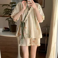 Летний пижамный костюм, ретро кардиган, рукава, милый набор для студентов, с коротким рукавом, простой и элегантный дизайн