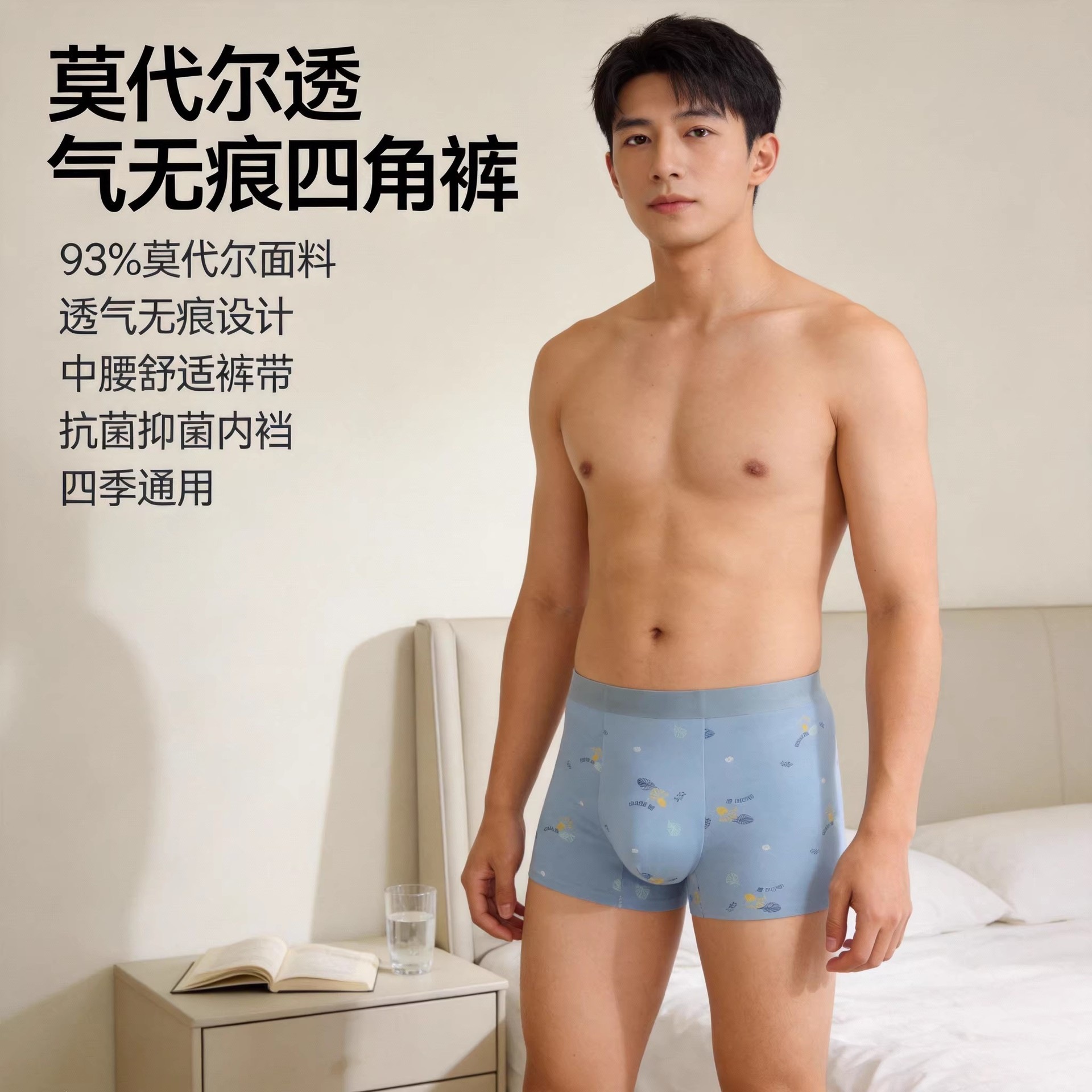 2026印花男士内裤莫代尔60支透气无感四角裤青年平角裤裤头批发