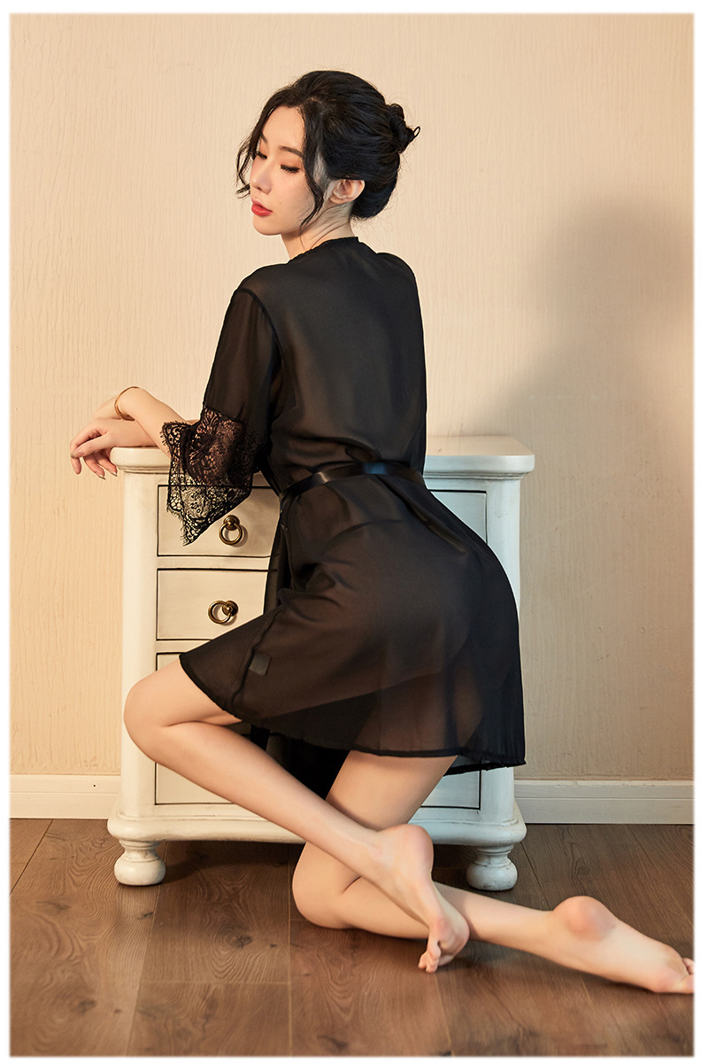 Xiuaisha Sheer Mesh Lace Robe with See-Through Cardigan Design, One Size — detail image 9