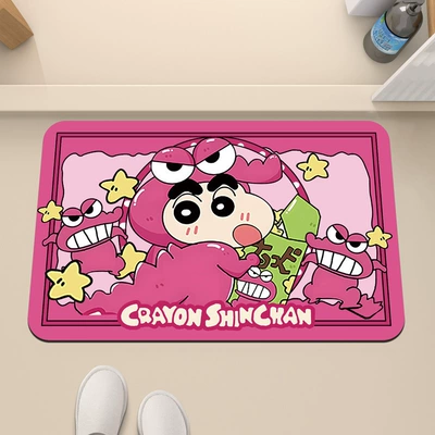 Cartoon Dopamine Crayon Small New Floor Mat Diatom Mud Style Floor Mat Bathroom Floor Mat Toilet Water Absorbent Foot Mat (Avtomobil döşəmə paspasları) - pink-dinosaur-xiaoxin-holds-green-cookies-3040