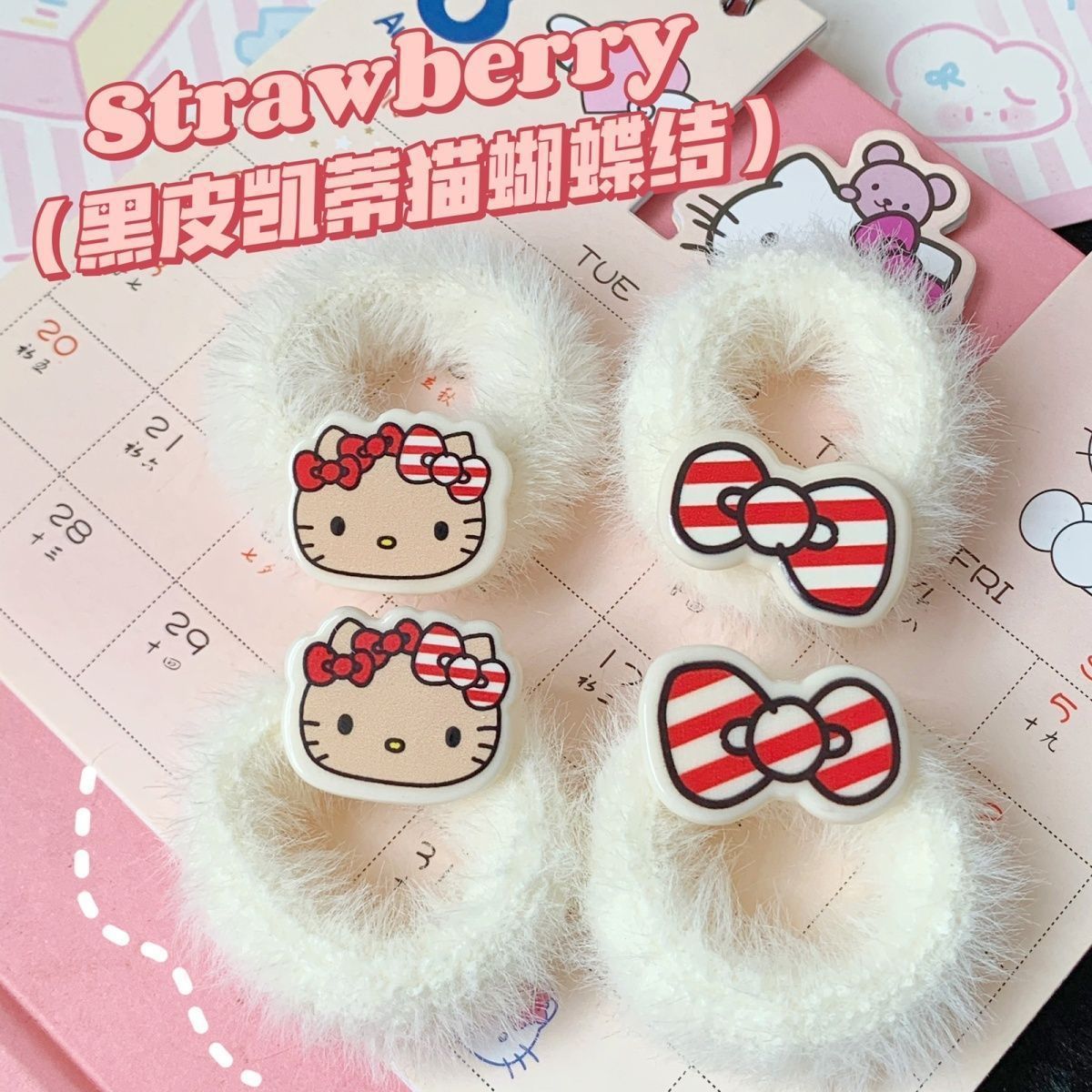 Cuero negro Hello Kitty cuerda de pelo de felpa al por mayor anillo de pelo de hadas estupendo para novia cuerda de pelo lindo dulce accesorios para el cabello para niños