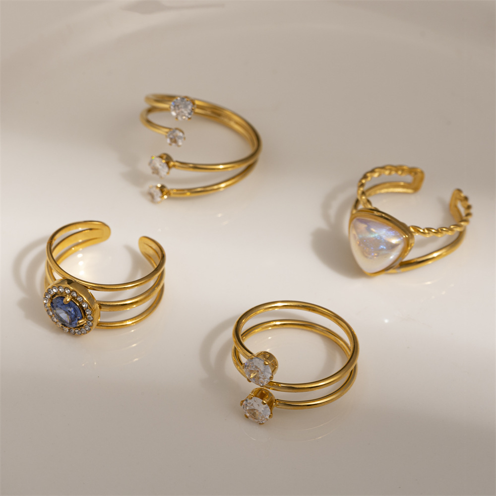 Anillo de acero inoxidable europeo y americano de Tena, acero de titanio, no se desvanece, anillo de gemas de nicho de lujo ligero salvaje, anillo transfronterizo