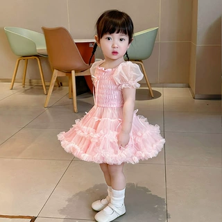 女童蝴蝶结连衣裙2025夏季新款儿童洋气泡泡袖公主裙六一礼服裙潮