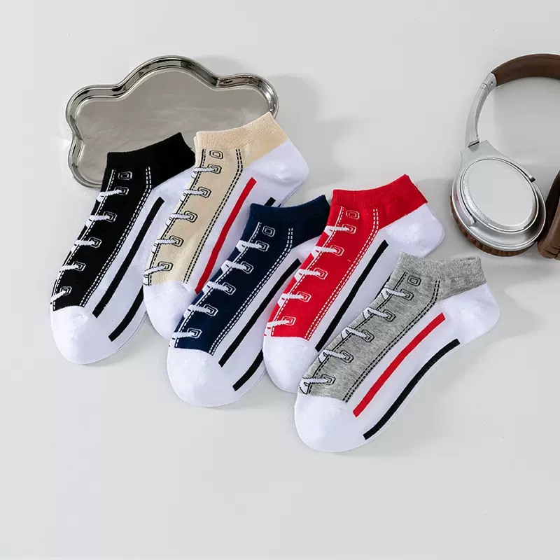 跨境袜子男24秋季新款潮流个性运动帆布男船袜吸汗透气袜子批发