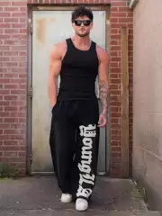 2025 American Style BIG PATCH SWEATS Wide Leg Pants New Letter Printed Men's and Women's Loose Fashionable Sweatpants
