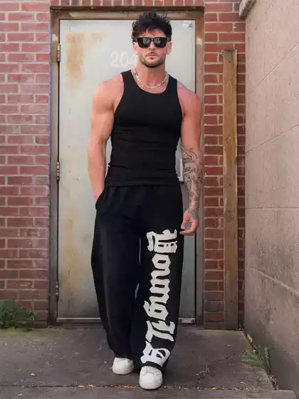 2025 American Style BIG PATCH SWEATS Wide Leg Pants New Letter Printed Men's and Women's Loose Fashionable Sweatpants