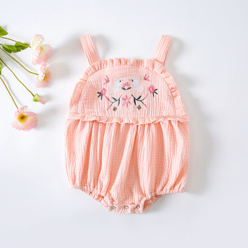 Korean version of girls newborn cotton sling embroidered harem ins summer infant and toddler versatile casual jumpsuit triangle crawl