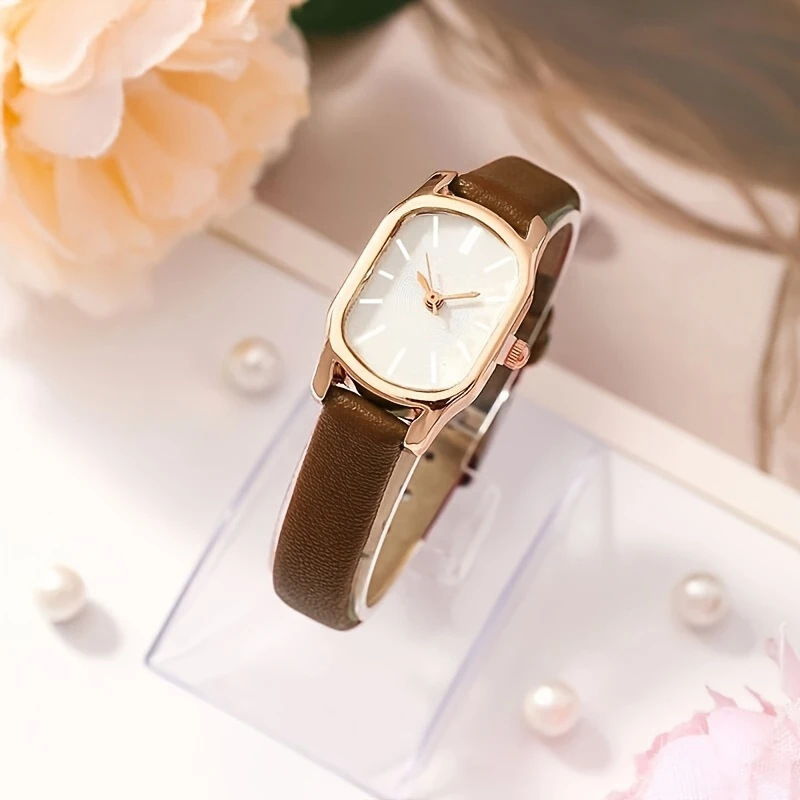 New Trendy Simple Personality Retro Oval Women's Watch Light Luxury High-End Leather Strap Quartz Wristwatch in Stock
