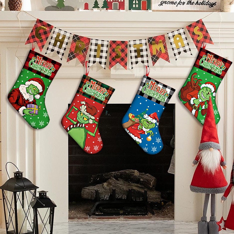 国境を越えた新しいクリスマス祭りパーティー装飾クリスマス装飾グリーン奇緑毛怪クリスマス靴下ギフトバッグ|undefined