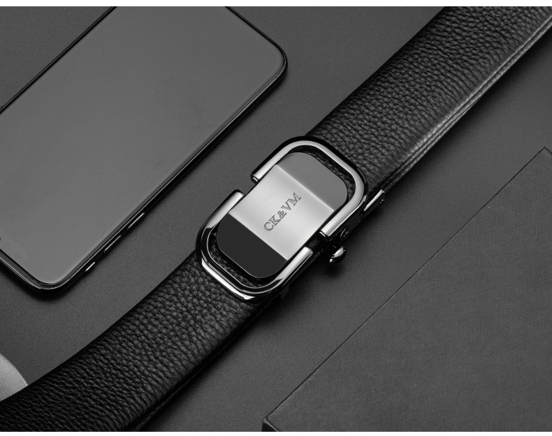 Guangzhou Genuine Leather Men's Belt with Automatic Buckle, Full Grain Cowhide Waist Belt, Premium Quality Men's New Style