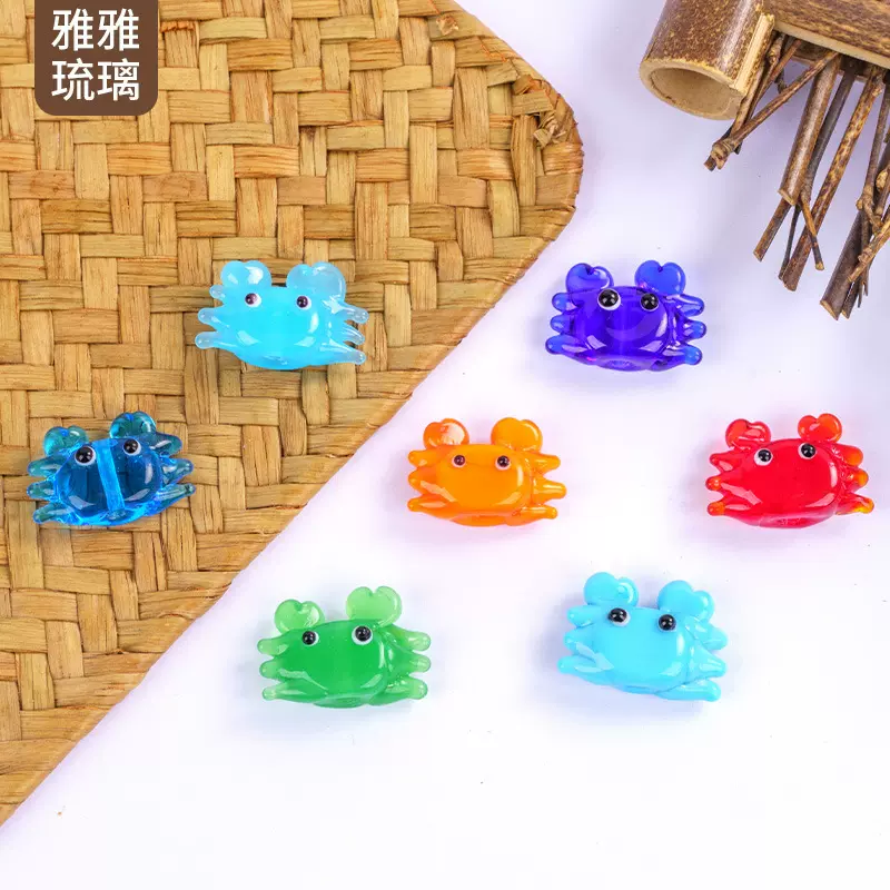 可爱螃蟹琉璃串珠海洋动物吊坠DIY彩色创意耳环项链饰品散珠配件
