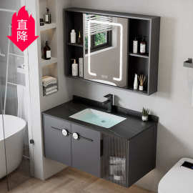 跨境太空铝浴室柜组合卫生间酒店洗脸盆陶瓷一体盆洗手盆柜洗漱台