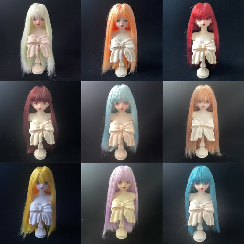Factory real shot BJD wig baby with soft silk multi-color optional neat bangs long straight hair 346 points doll hair set