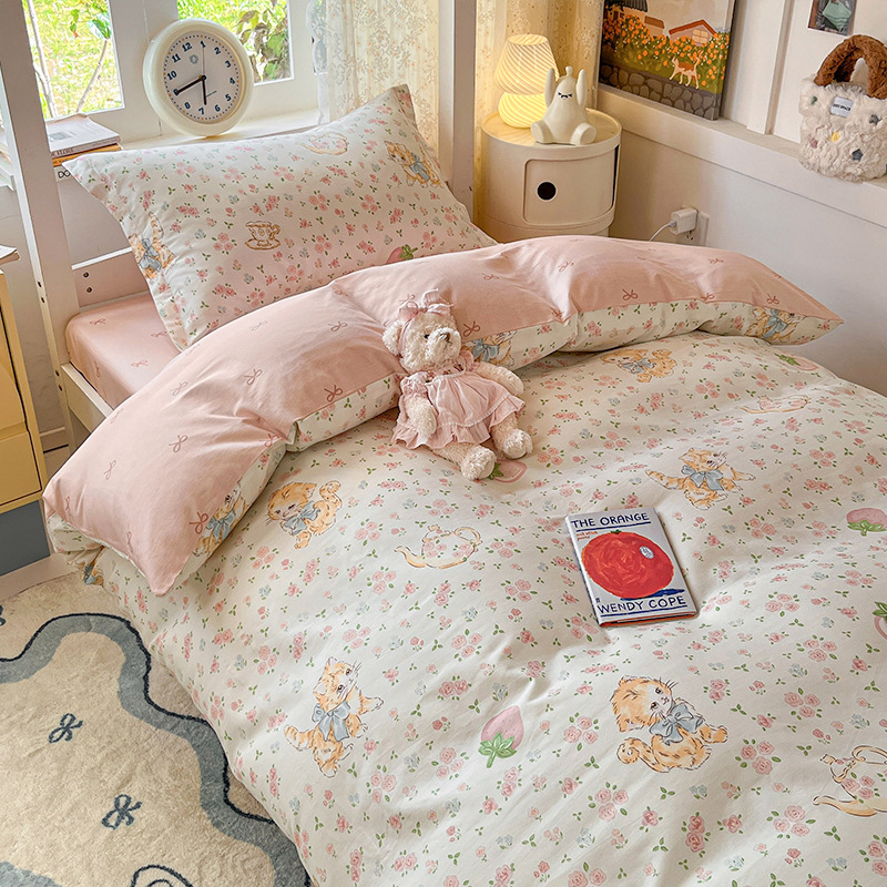 Juego de cama de dormitorio de estudiantes universitarios de tres piezas de algodón puro 2025 nueva ropa de cama con funda de edredón individual
