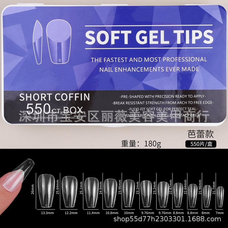 Nueva caja blanca de porcelana de manicure 550 piezas ultra delgada sin marcas esmerilado ballet cuadrado sin grabar uñas falsas