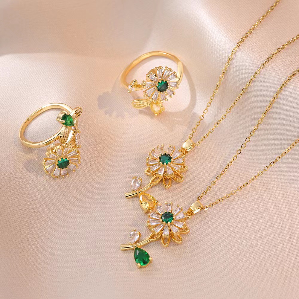 Holiday, Daily Occasion Sunflower Flower Titanium Steel Copper Simple Style Classic Style Rings Necklace