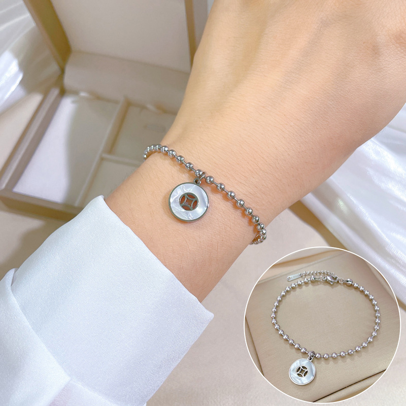 Beaded Charm Bracelet Personalized Titanium Steel Circular Coin_voghion.com