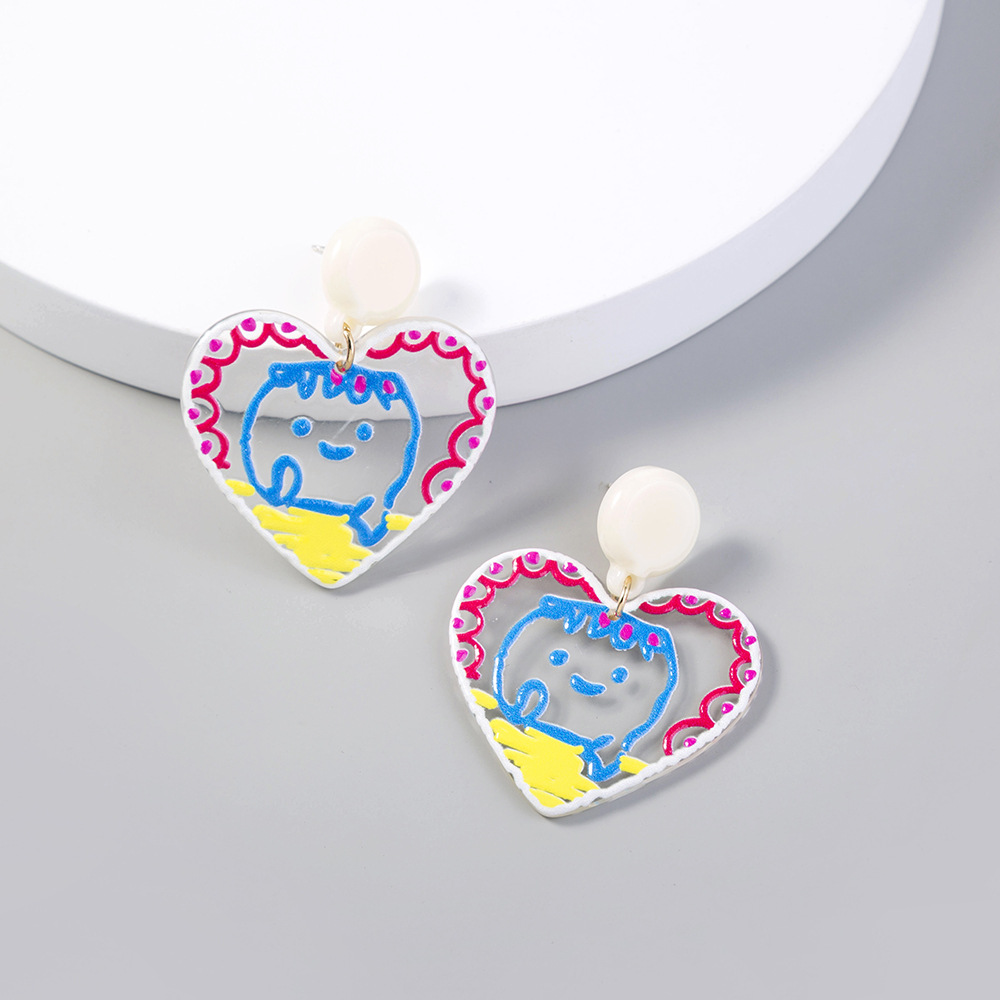 European And American Fashion Graffiti Acrylic Heart-shaped Earrings display picture 1