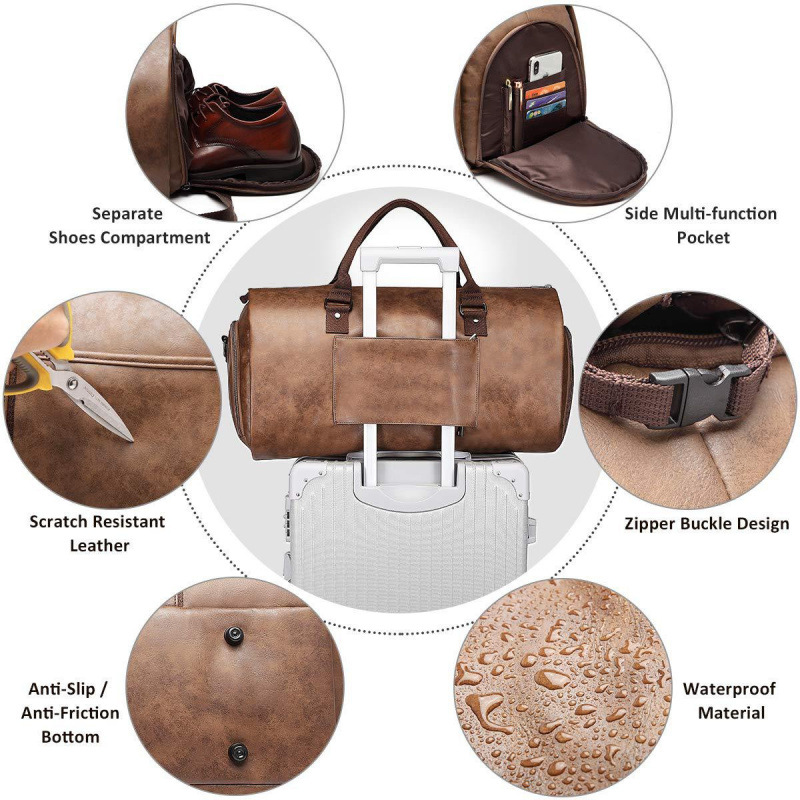 Bolsas de ropa de transporte de cuero de viaje bolsa de equipaje convertible traje de hombre bolsa de viaje zapatos compartimiento