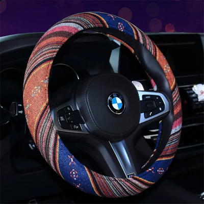 Steering wheel cover style old coarse cloth linen - section-c-38cm