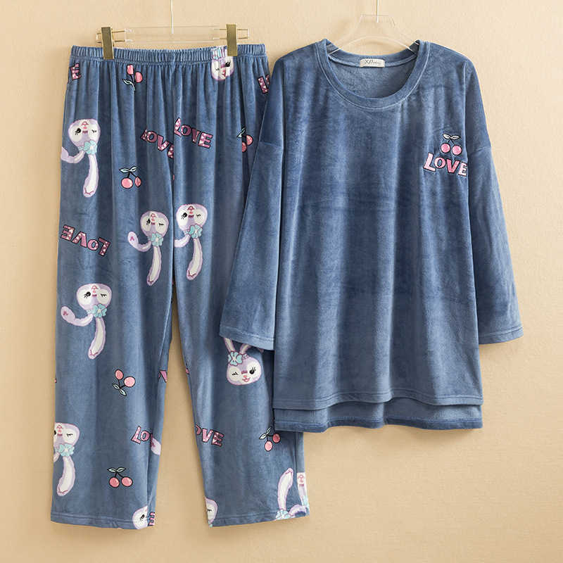 Autumn and winter super soft double-sided velvet pajamas cartoon women's loose plus size suit 200kg warm velvet home clothing