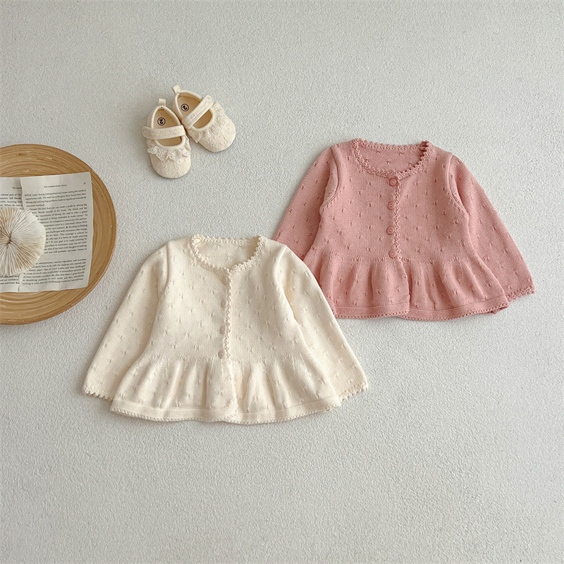 Spring and Autumn New Baby Knitted Cardigan Baby Girl Sweet Chanel Lace Sweater Coat Wool Top