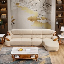 新中式乌金木真皮沙发实木沙发真皮牛皮现代简约客厅家具别墅套装