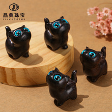 晶典珠宝黑檀木小猫摆件雕刻好奇可爱动物创意迷你木质工艺品批发