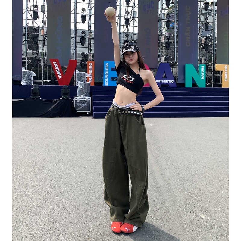 Music Festival Hot Girl Style Relaxed and Stylish Cool Olive Green Unisex Silhouette Jeans Support Dropshipping Music Festival Hot Girl Style Relaxed and Stylish Cool Olive Green Unisex Silhouette Jeans Support Dropshipping
