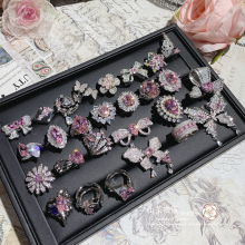 山茶璀璨粉色爱心轻奢公主戒指女 精工镀18K蝴蝶结阿斯切粉锆指环