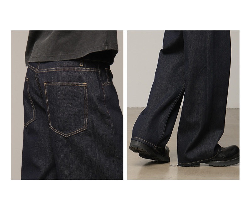 Classic American Raw Denim Jeans For Men – Straight Leg Relaxed Fit Washed Black Denim Pants, Vintage Style For Everyday Wear_mkmklike.com