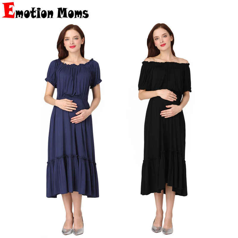 Summer New Fashion Pregnant Women dress One-Shoulder Round Neck Two-Wear Short-Sleeved Long Dress Modal Maternity plus size