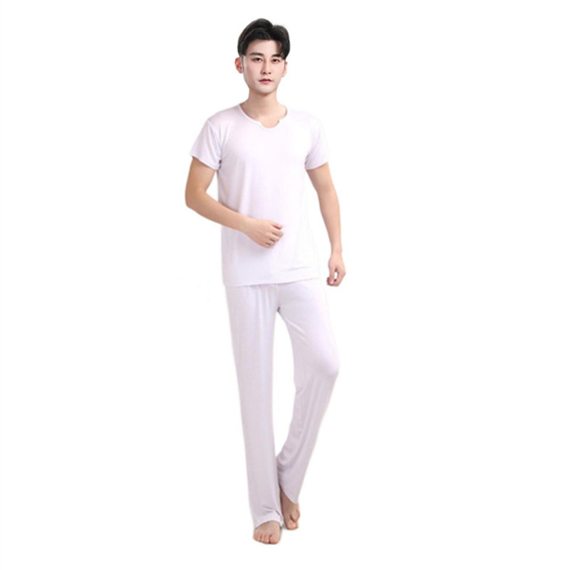 White U-neck short sleeve + white straight pants