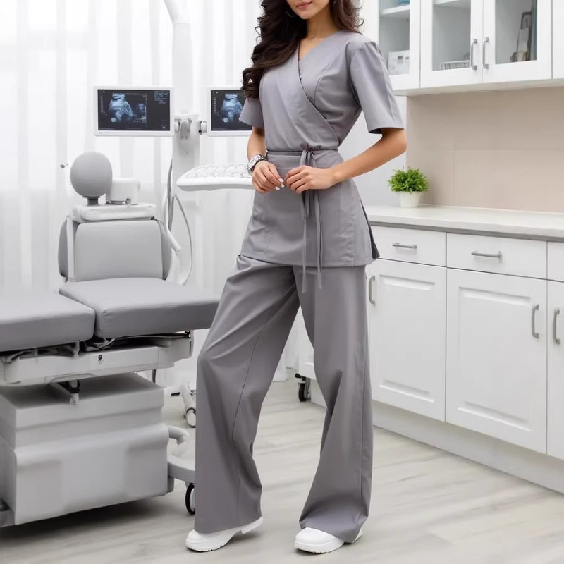 Foreign Trade 2026 Autumn and Winter New Style Cross-Border European and American Style Simple V-Neck Waist-Tie Straight Slim-Fit Short-Sleeve Work Pants Foreign Trade 2026 Autumn and Winter New Style Cross-Border European and American Style Simple V-Neck Waist-Tie Straight Slim-Fit Short-Sleeve Work Pants