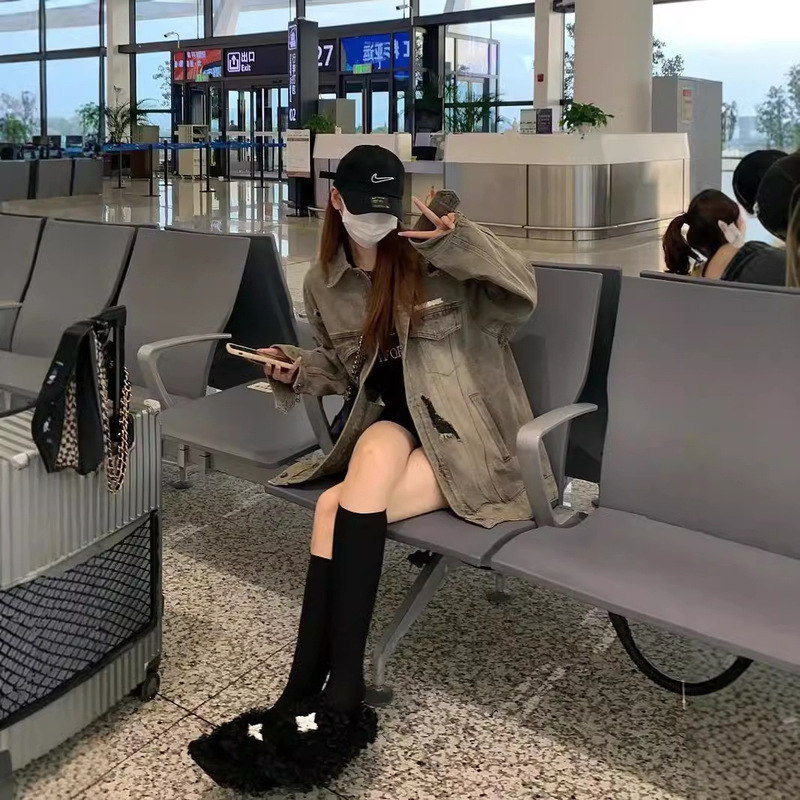 アメリカンレトロデザインニッチリッピングデニムジャケット女性のための 2025 春と秋ルーズ bf スタイルハイストリートジャケットトップ|undefined
